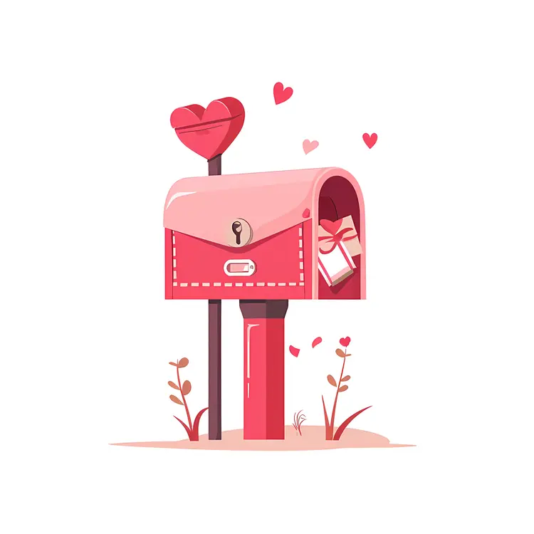 Pink Mailbox with Gift and Hearts