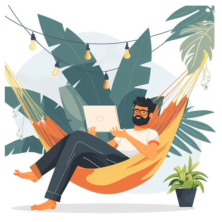 Man Working in Hammock with Laptop