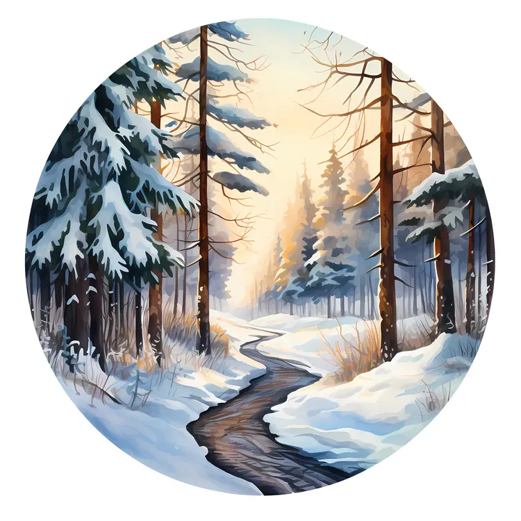 Snowy Forest Path in Winter