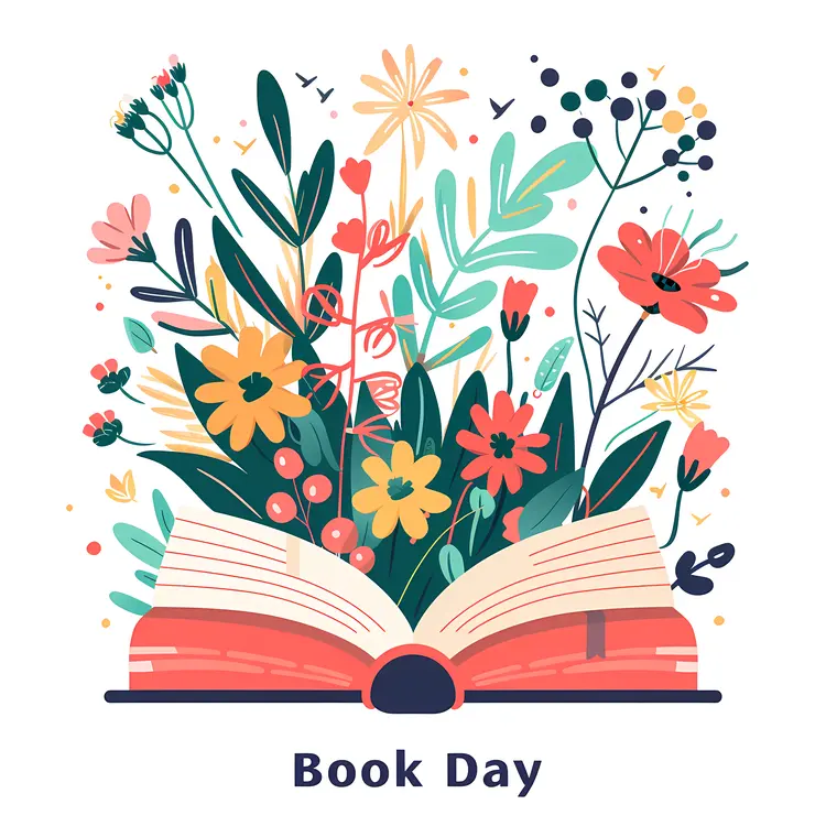 Vibrant Floral Arrangement Emerging from Open Book for Book Day