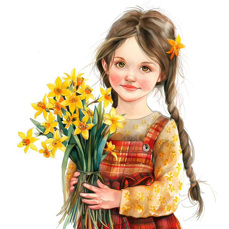 Girl with Daffodils in Braided Hair