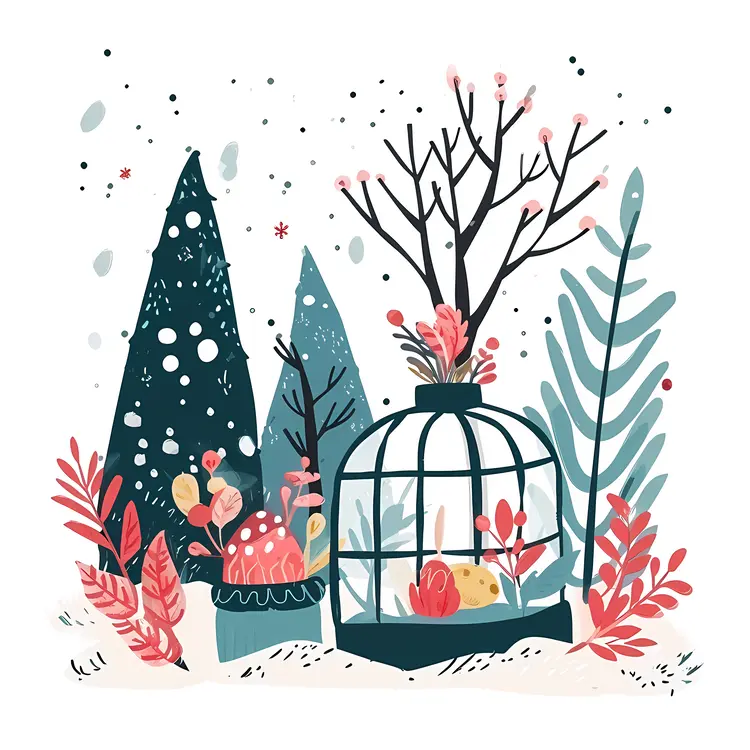 Winter Scene with Plants and Cage