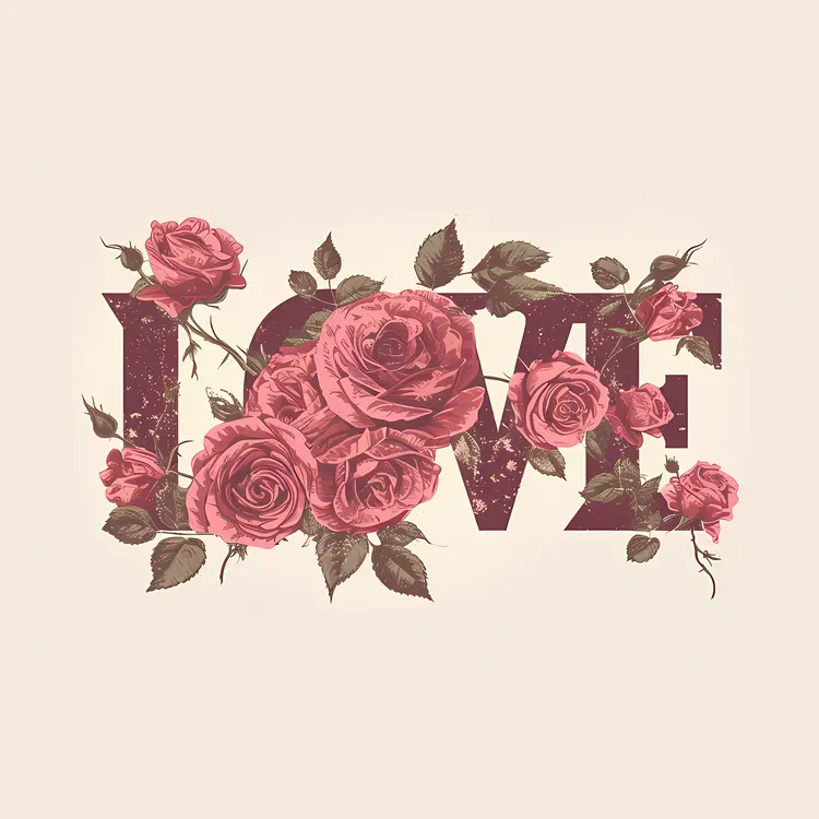 Vintage Pink Roses with Love Text