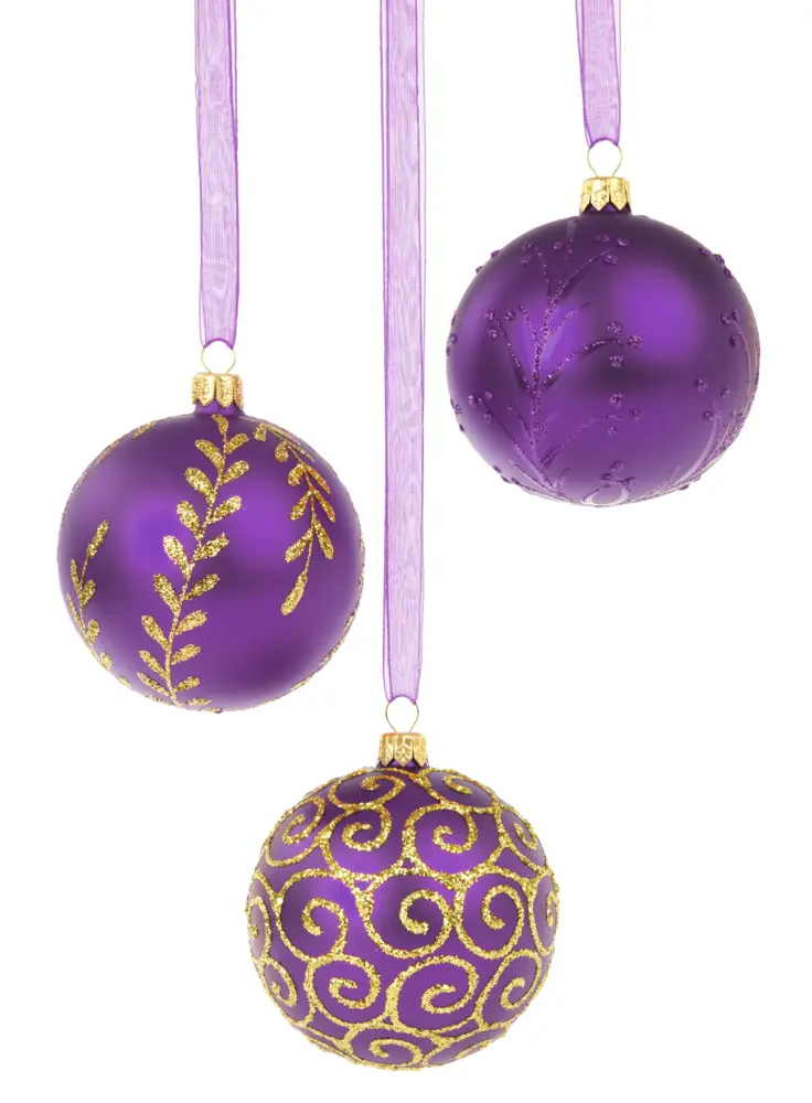 Purple Christmas Ornaments with Golden Patterns