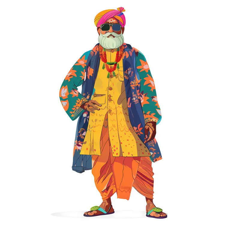 Stylish Elderly Man in Traditional Attire with Sunglasses
