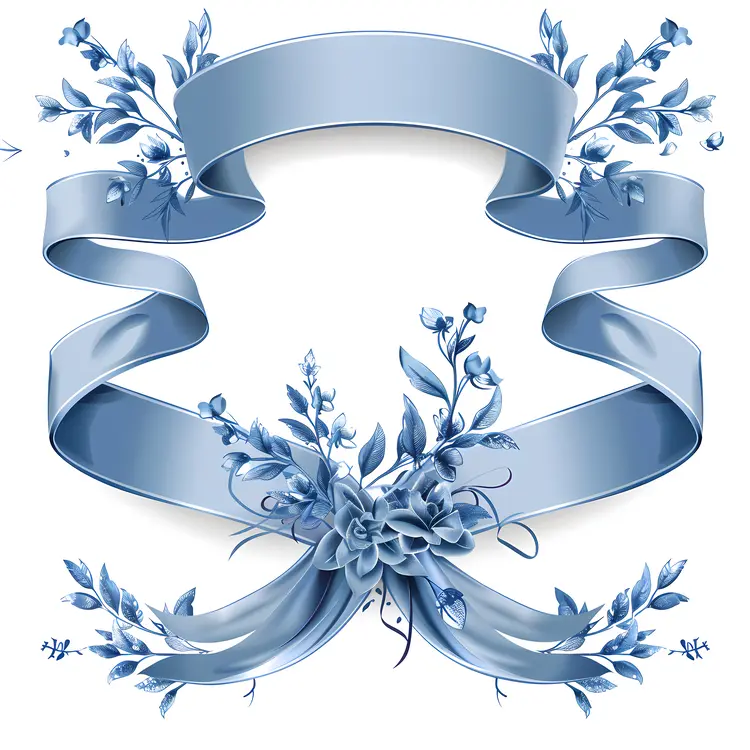 Elegant Blue Floral Ribbon Banner