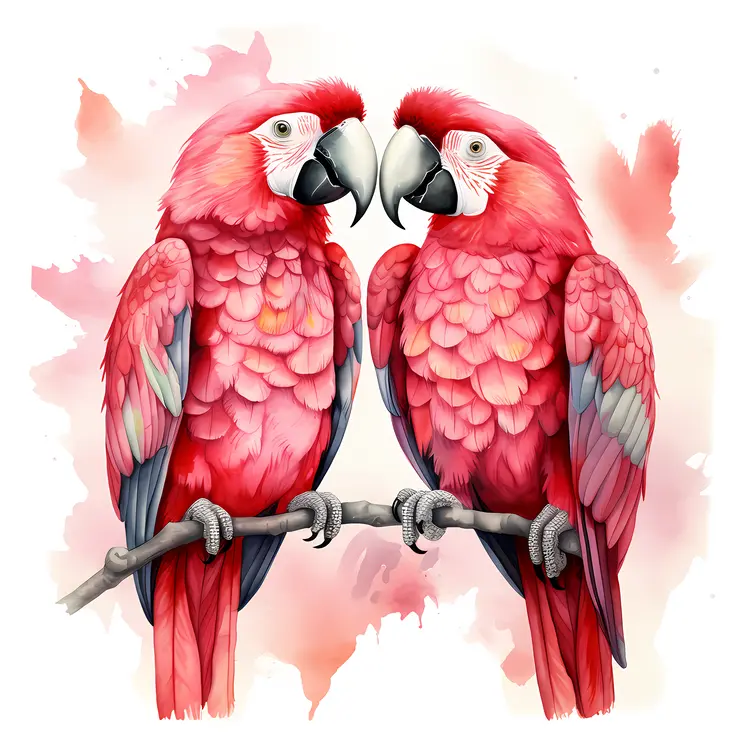 Beautiful Red Parrots on a Branch