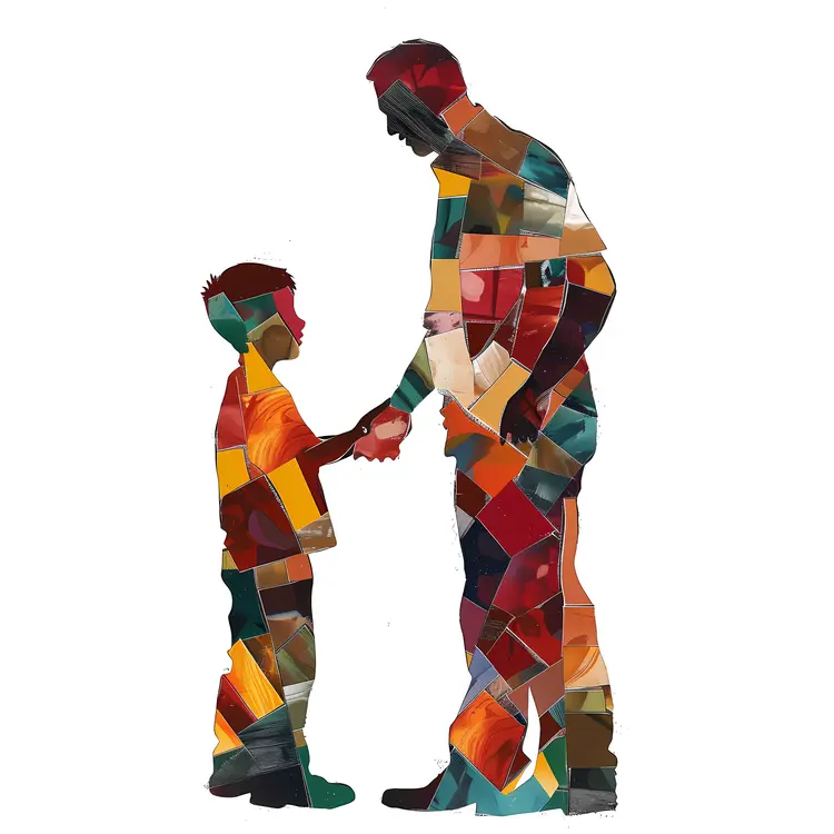 Collage Silhouette of Father and Child Holding Hands