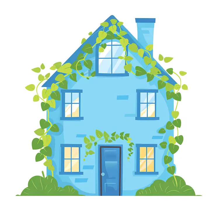 Tall Blue House with Vines