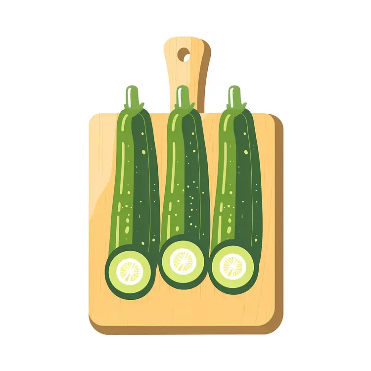 Three Fresh Green Zucchinis on Cutting Board
