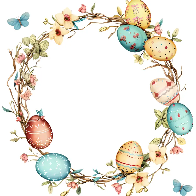 Colorful Easter Eggs and Flowers Wreath