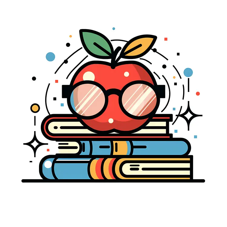 Apple with Glasses on Books for Education
