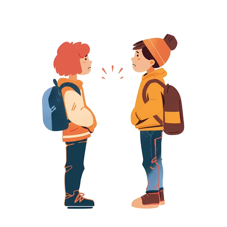Two Kids Talking with Backpacks