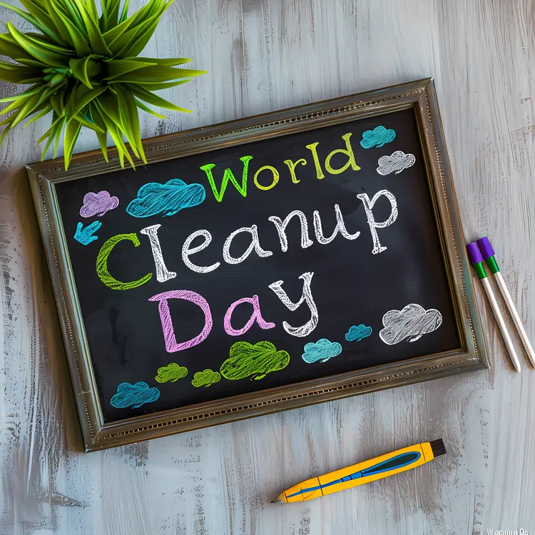 World Cleanup Day Chalkboard with Plant