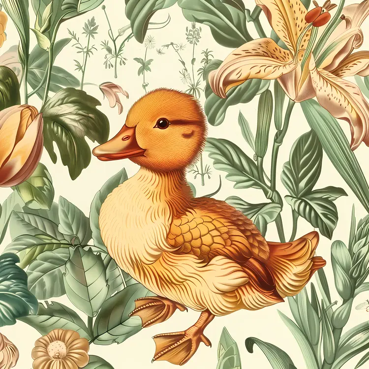 Duckling with Floral Background