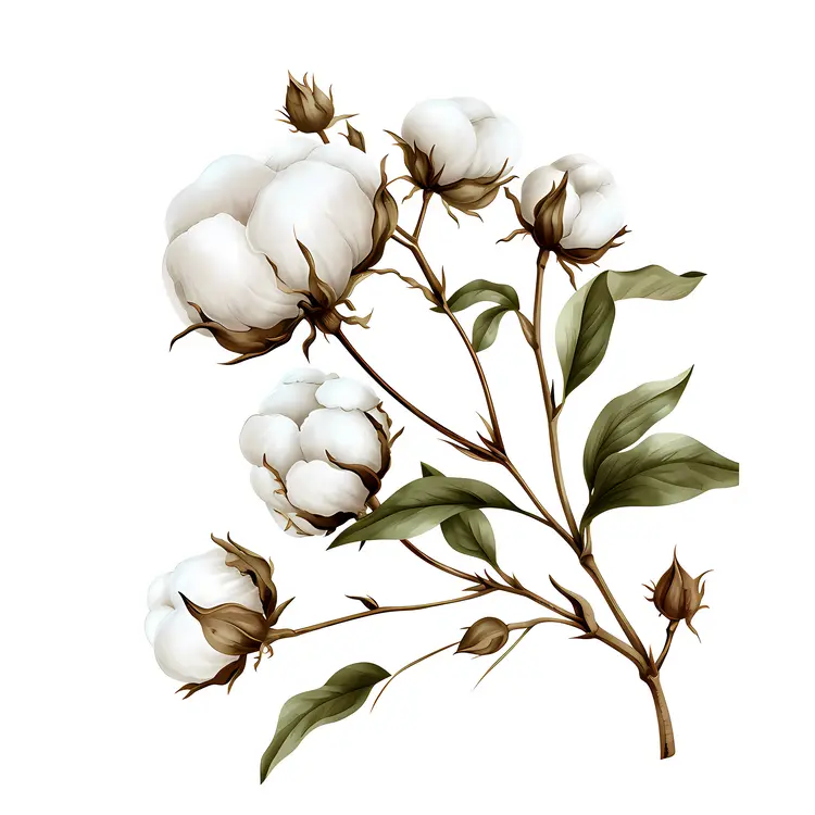 Botanical Illustration of Cotton Plant