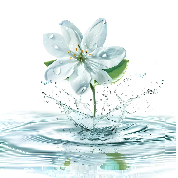 White Flower with Water Splash