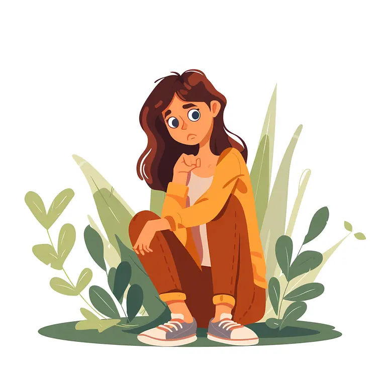 Sad Girl Sitting in Nature