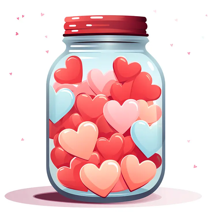 Red and Pink Hearts in a Jar for Valentine's Day