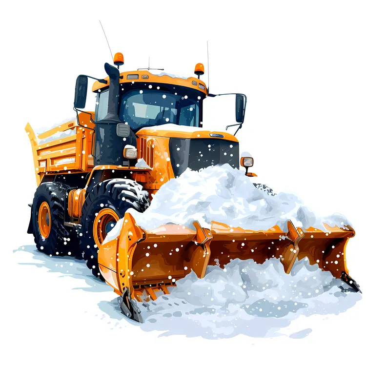 Yellow Snow Plow Truck in Winter