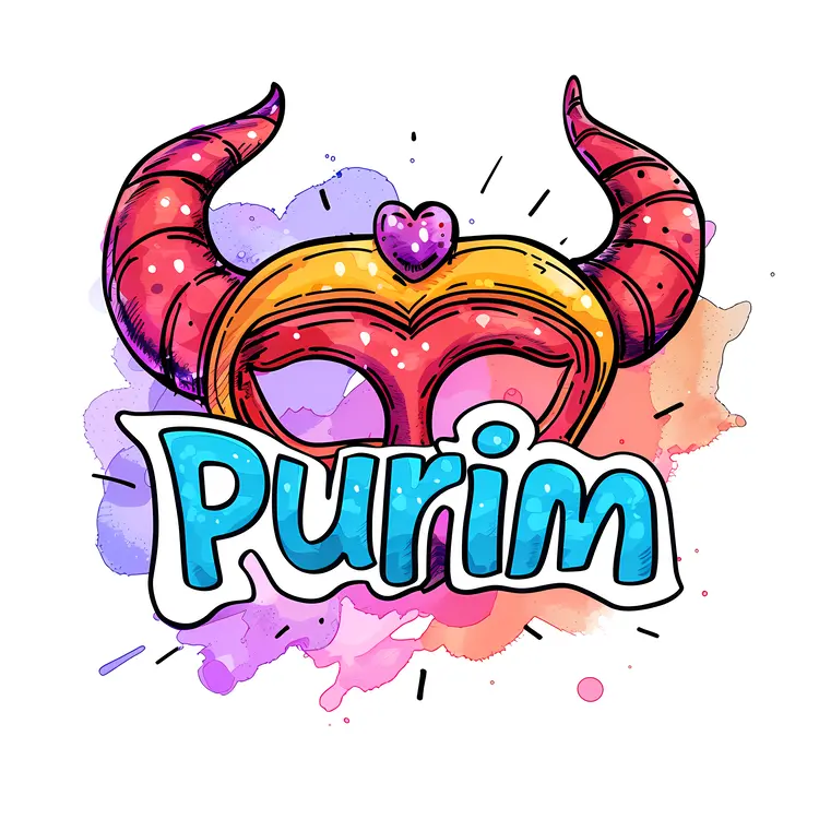 Colorful Mask with Horns for Purim Celebration