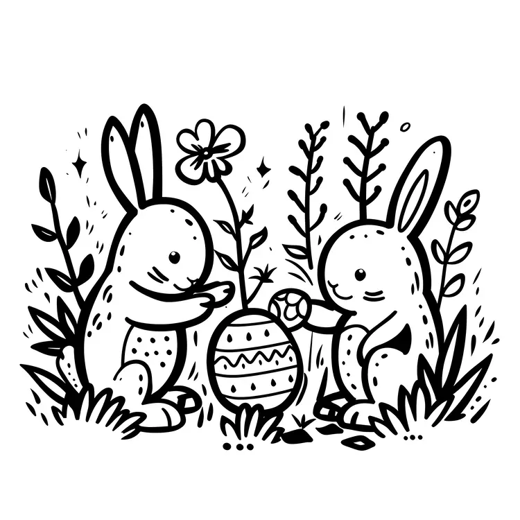 Bunnies with Easter Egg Illustration