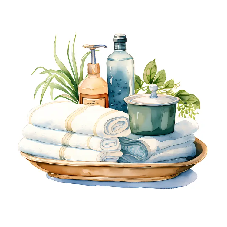 Bathroom Essentials with Towels and Toiletries