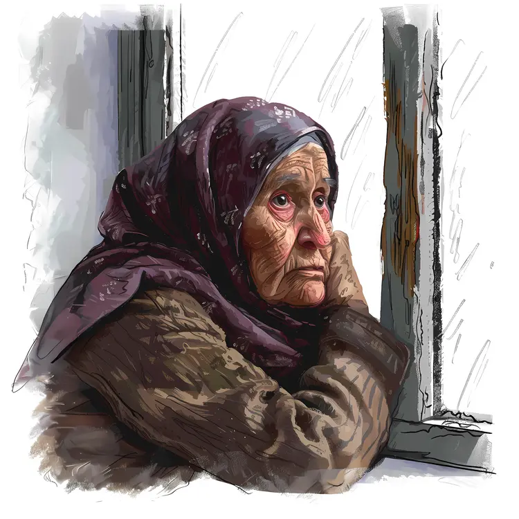 Old Woman Looking Out Window Portrait