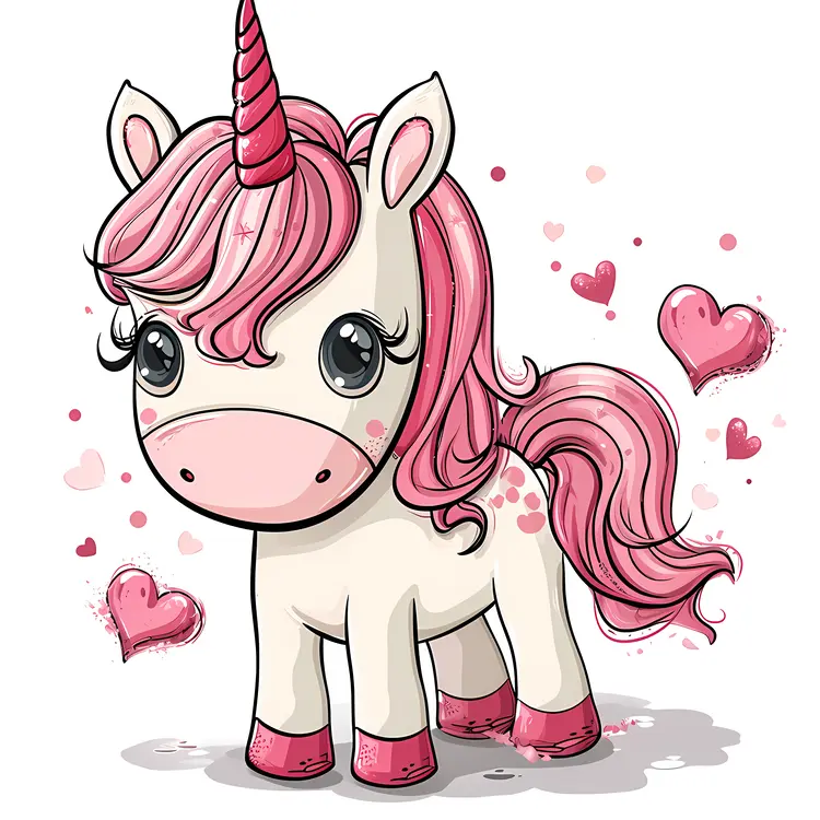 Cute Pink Unicorn with Hearts