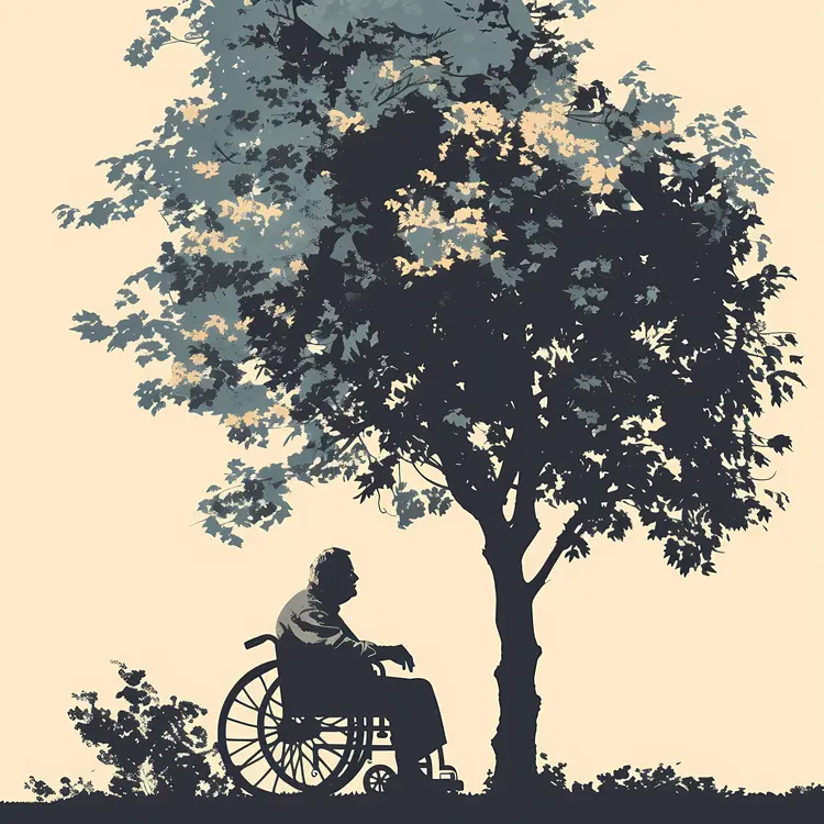 Silhouette of Person in Wheelchair under Tree