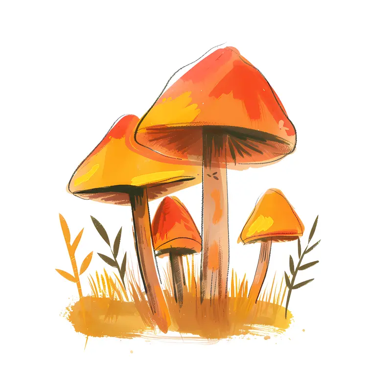 Cluster of Orange Mushrooms