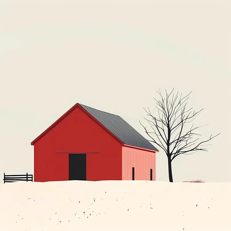 Red Barn in Snowy Landscape