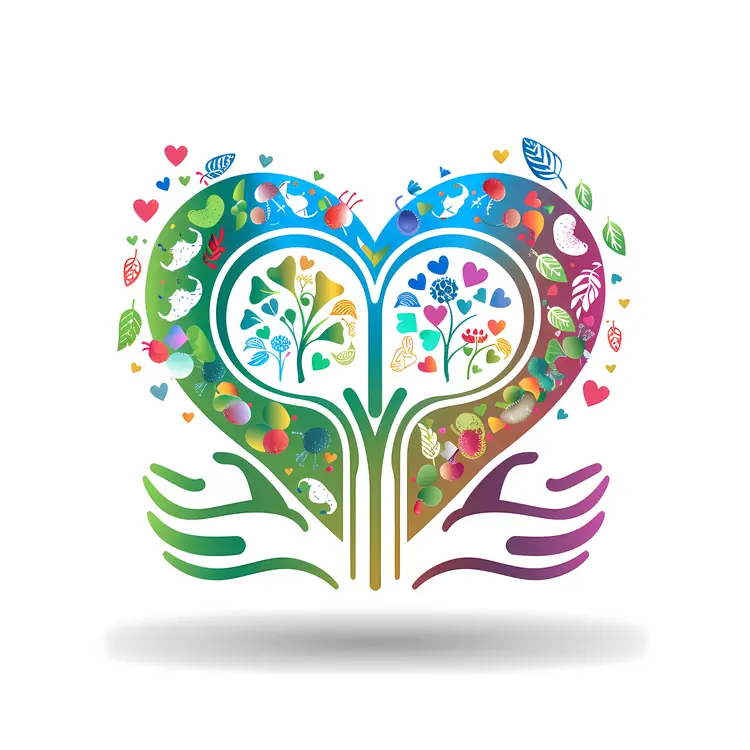 Colorful Heart with Hands Symbolizing Care