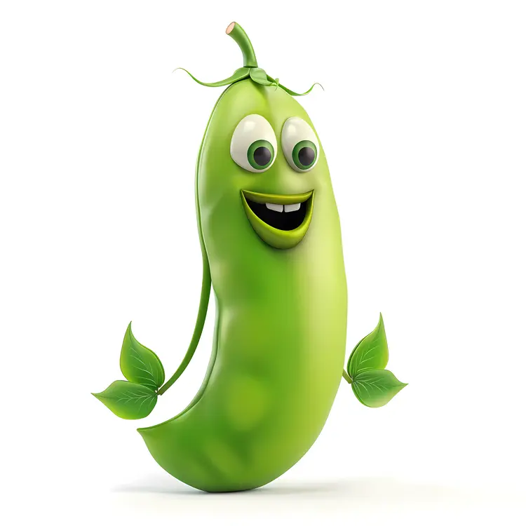Happy Green Pea Pod Cartoon Character