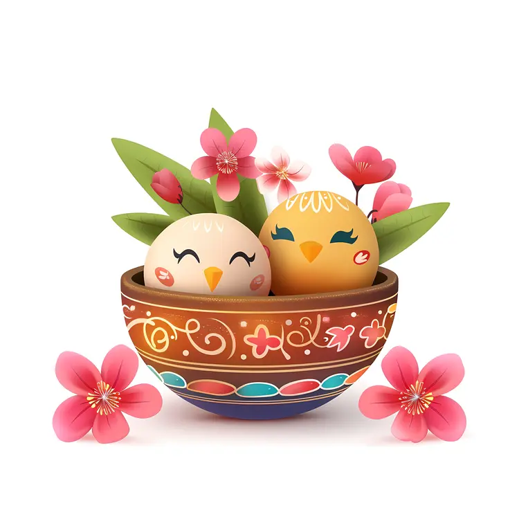 Cute Birds in a Decorative Bowl