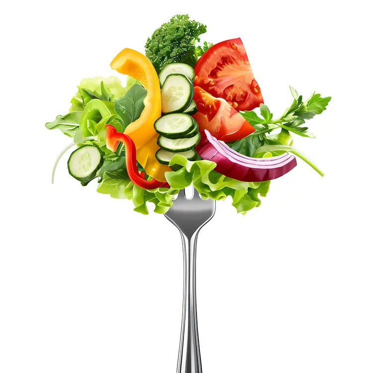 Colorful Salad on Fork with Fresh Vegetables