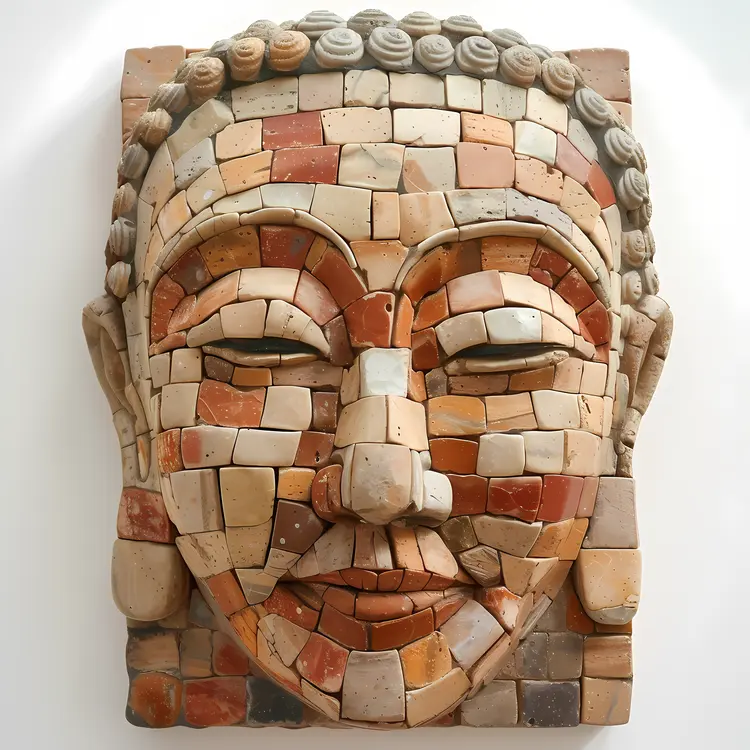 Buddha Head Sculpture in Mosaic Style