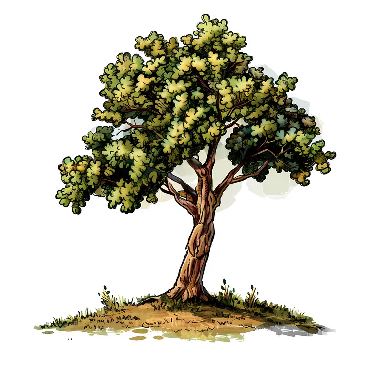 Single Tree with Green Leaves Illustration
