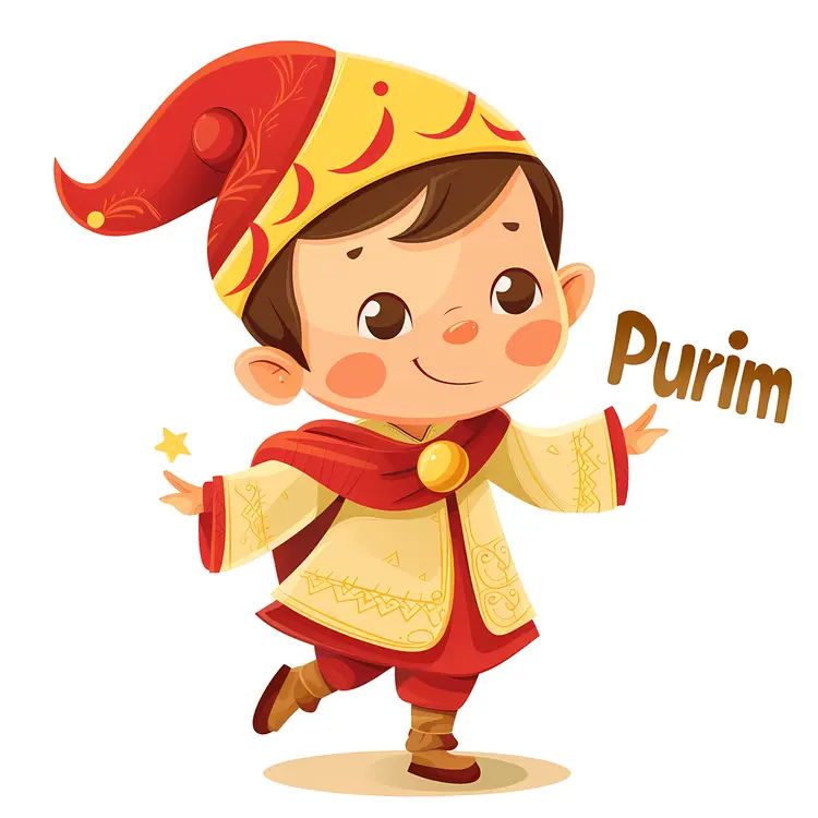 Boy in Red and Yellow Costume for Purim