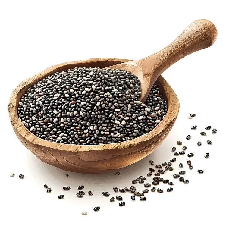 Chia Seeds in Wooden Bowl with Scoop