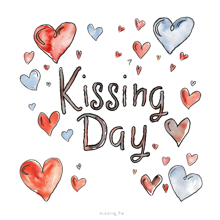 Kissing Day Celebration with Watercolor Hearts