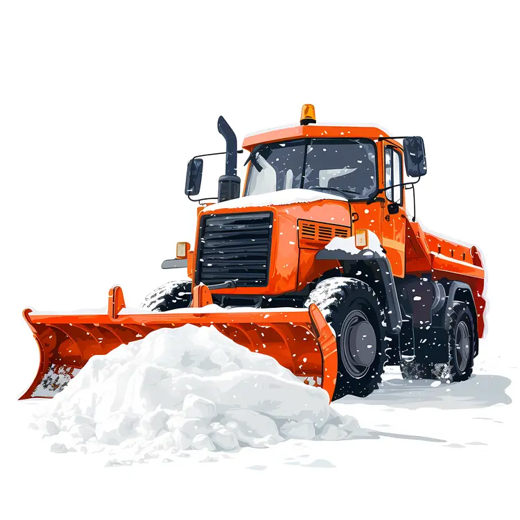 Orange Snow Plow Pushing Snow