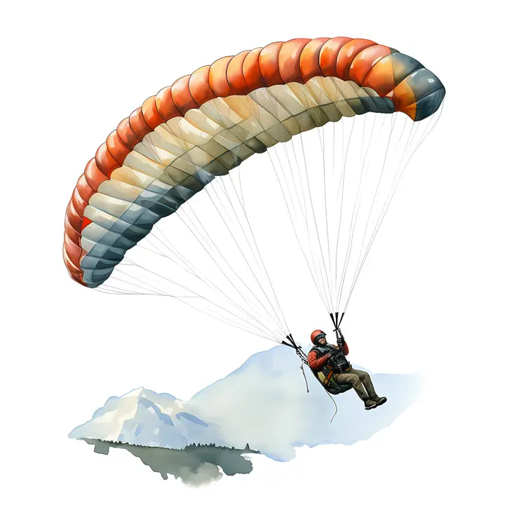 Paraglider with Orange and Grey Parachute over Mountains