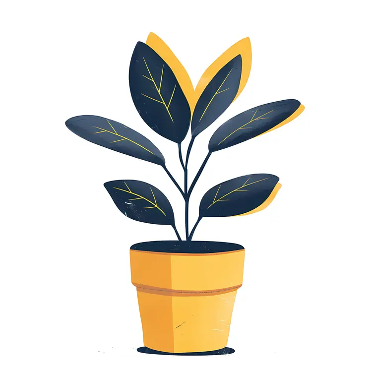 Yellow and Blue Leaves in Yellow Pot