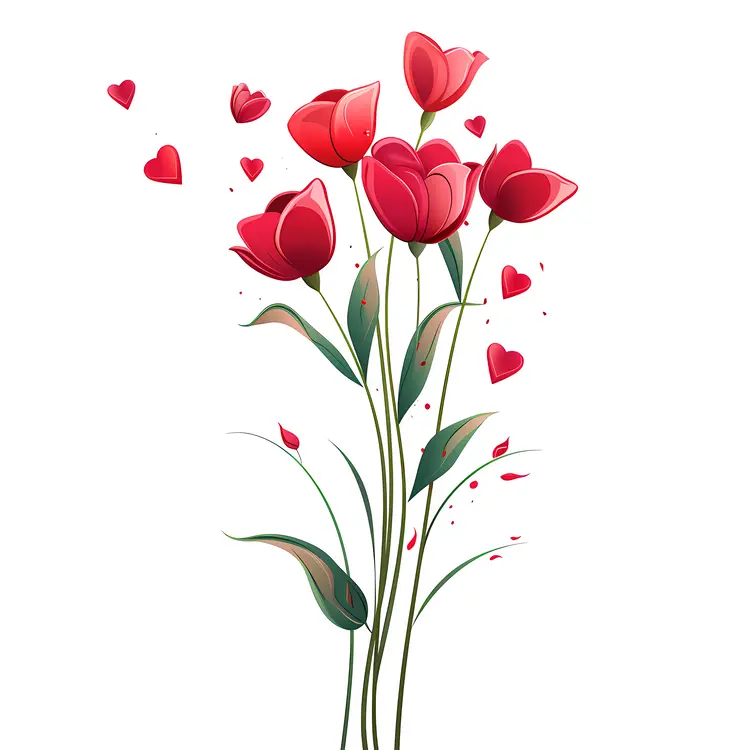Red Tulips with Hearts for Valentine's Day