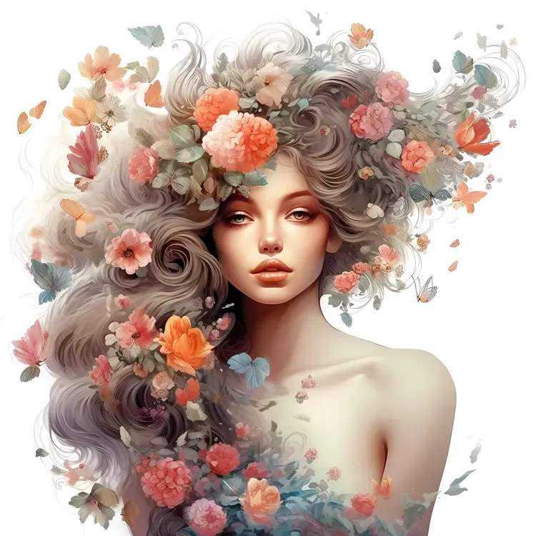 Graceful Woman with Floral Hair