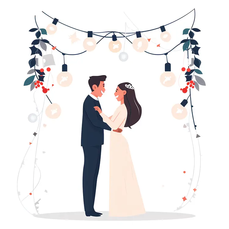 Wedding Couple Under String Lights