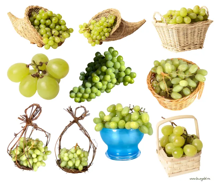 Various Green Grapes in Baskets