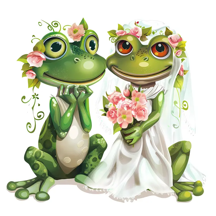 Frog Couple in Wedding Attire
