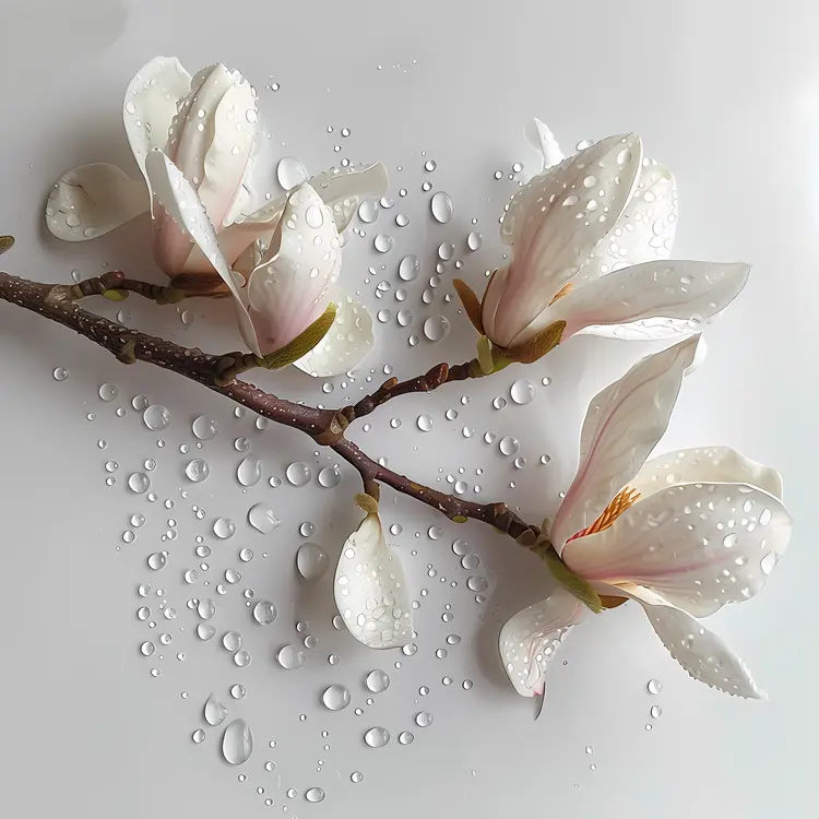 Magnolia Branch with Dew Drops
